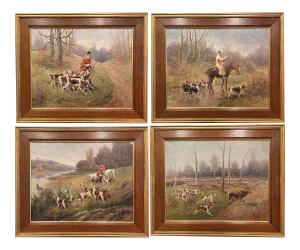 Set of Four 19th Century Framed Oil on Canvas Hunt Paintings Signed E. Godchaux