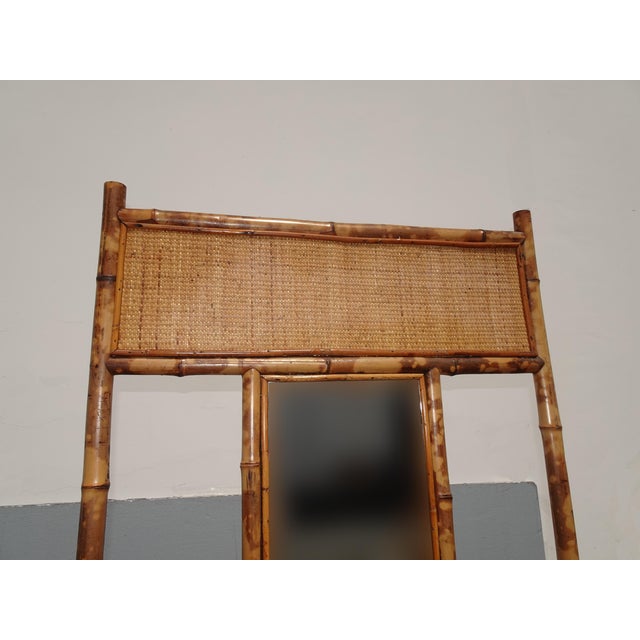 Vintage French Country Bamboo Rattan Hall Tree Side Table W Mirror