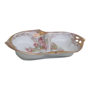 Mitchell Woodbury and Co Porcelain Roses Serving Candy Dish With Handle