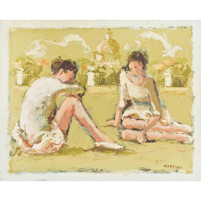 Franco Marzilli, Ballerinas, Oil Painting, 1970s For Sale