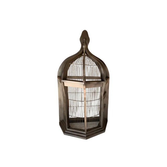 Wood Vintage Half Octagonal Wood and Wire Bird Cage For Sale - Image 7 of 7