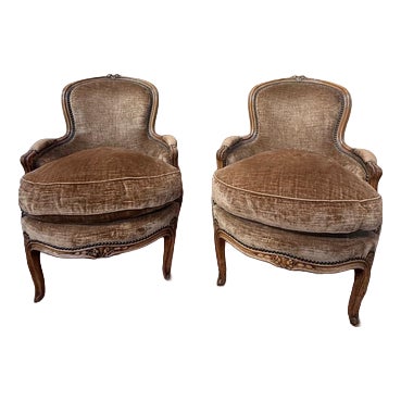 Louis XV Style Bergère Armchairs, Set of 2 For Sale