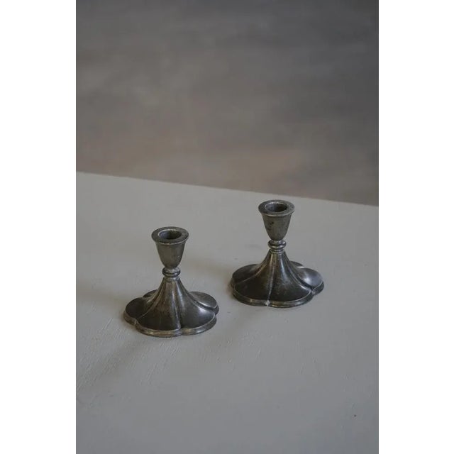 Danish Art Deco Tin Candleholders attributed to Just Andersen, 1930, Set of 2 For Sale - Image 3 of 14