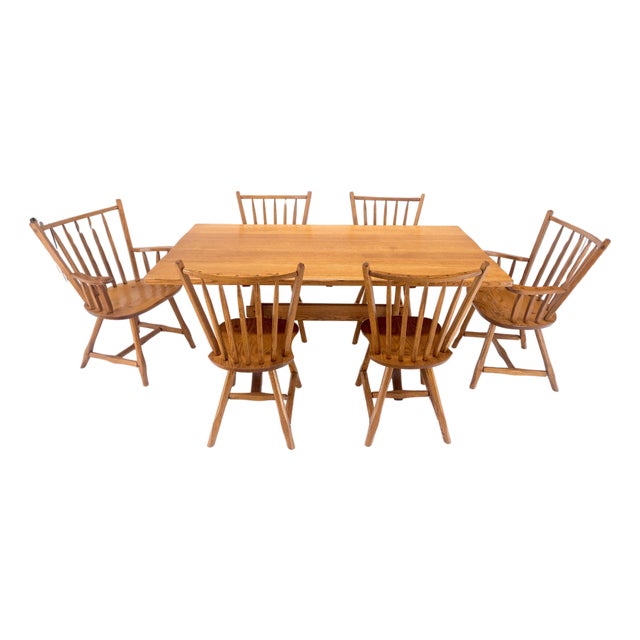 Late 20th Century Very Fine All Pegged Joints Solid Oak Dining Chairs Table Set MINT For Sale