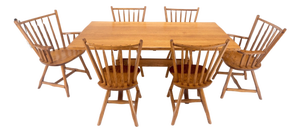 Late 20th Century Very Fine All Pegged Joints Solid Oak Dining Chairs Table Set MINT