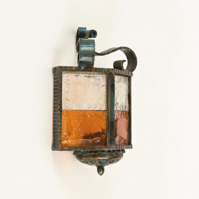Brutalist Wrought Iron and Amber Glass Sconces from Longobard, Italy, 1970, Set of 2 For Sale - Image 10 of 16