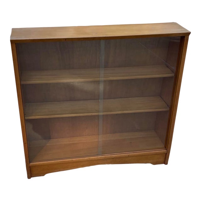 Mid Century Danish Modern Display Cabinet With Sliding Glass Doors For Sale