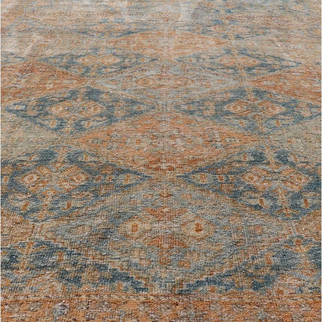 Antique Persian Kurdish Rug With All-Over Geometric Medallion in Orange & Blue 5'2 X 6'6 For Sale In Atlanta - Image 6 of 12
