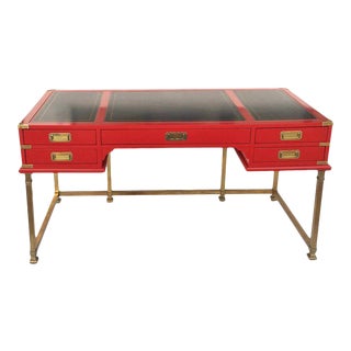 Vintage Campaign Style Writing Table/Desk Lacquered in Red For Sale