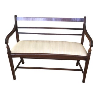 Mid Century Shallow Wood Bench For Sale