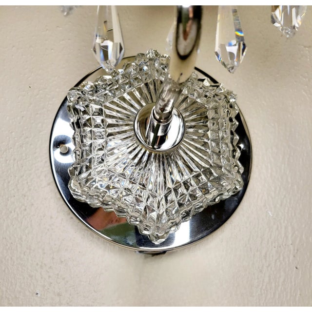 Metal 1950s Crystal Sconces With Pleated Shades - a Pair For Sale - Image 7 of 7