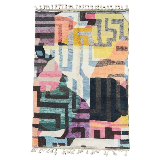 Multi-Color Hand-Knotted Moroccan Wool Rug - 9 X 12 Ft For Sale - Image 11 of 11
