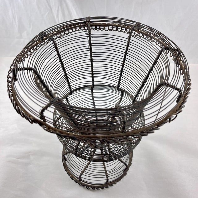 Black Antique French Pedestal Urn Hand Made Black Twisted Wire Basket, Late 19th C. For Sale - Image 8 of 9