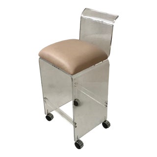 Modern Akko High Lucite Vanity Waterfall Stool Chair With Castors Vintage For Sale