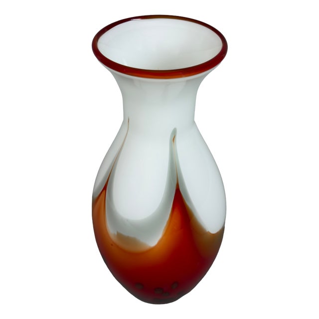 Murano Glass Vase in White and Red, 1970s For Sale