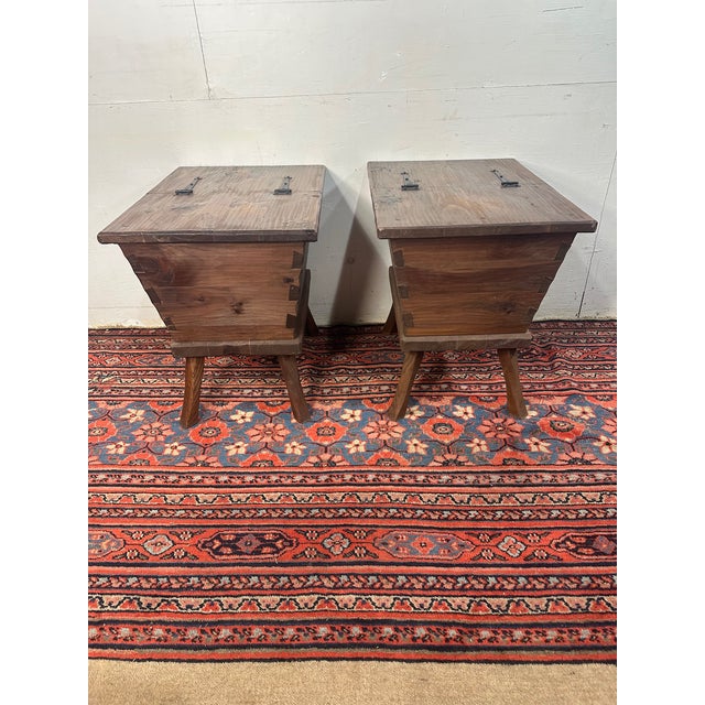 Wood Pair of Rustic Pine Side Tables For Sale - Image 7 of 9