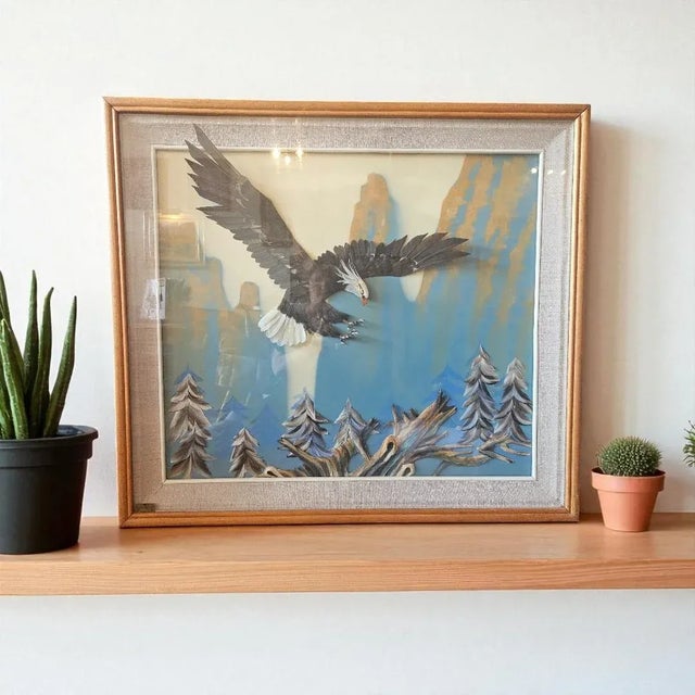 Vintage AMAZING 3D Multi-Media Bald Eagle in flight. Framed size 37" x 33" This picture is so stunning in person. The...