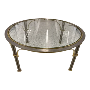 Mid 20th Century Maison Jansen Style Chrome and Brass Round Coffee Table With Glass Top