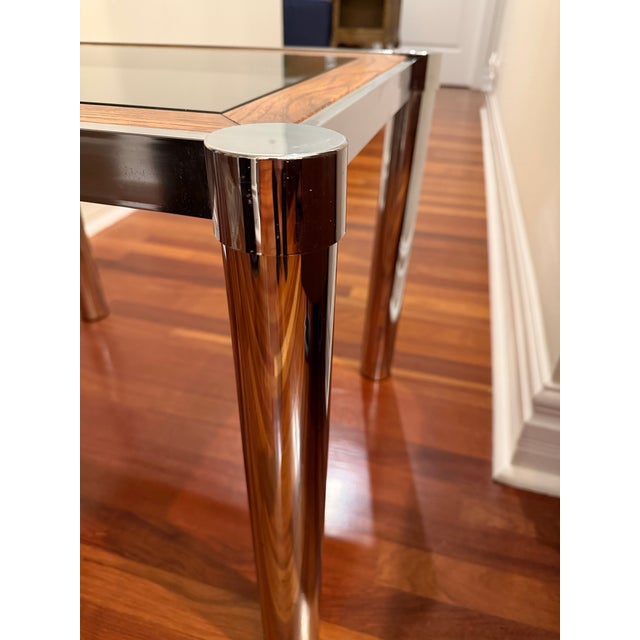 Manner of Milo Baughman 1970s Modernist Chrome, Wood & Smoked Glass Side Table. For Sale In Chicago - Image 6 of 6