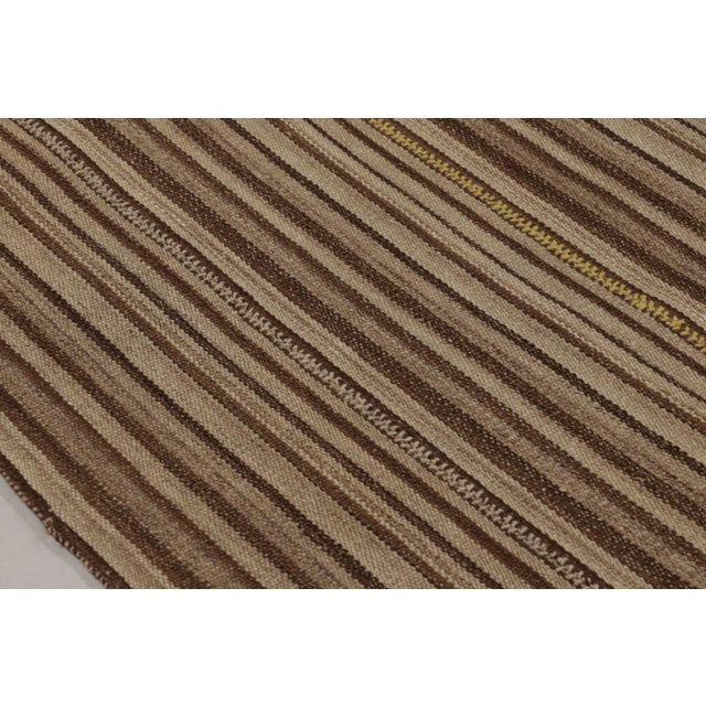 Tribal Vintage Bidjar Persian Kilim, Tribal Rug in Brown Stripes For Sale - Image 3 of 8