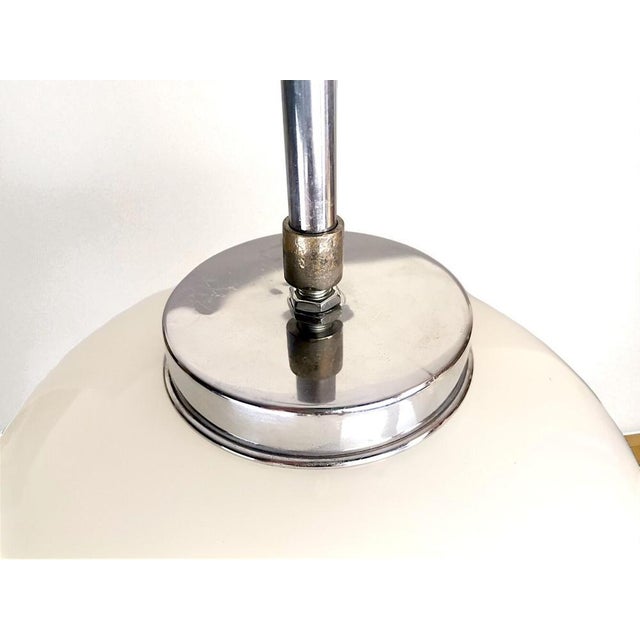 Metal Art Deco Portuguese Oval White Opaline Glass Hanging Lamp, 1950s For Sale - Image 7 of 9