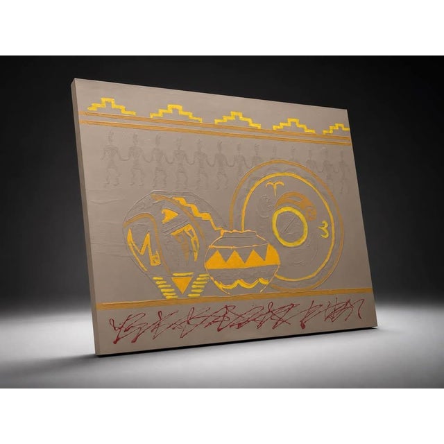 Rustic Oversized Southwestern Pottery Relief Canvas Artwork For Sale - Image 3 of 6