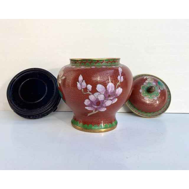 1970s Vintage Cloisonne Brass and Enamel Ginger Jar with Lid, China, 1970s For Sale - Image 5 of 6