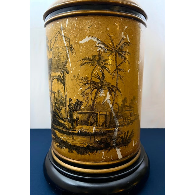 Mid 20th Century Paul Hanson Chinoiserie Ocher Yellow Ceramic Table Lamp With Original Shade For Sale In Houston - Image 6 of 11