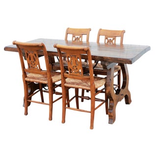 French Style Table & Rush Rattan Chairs For Sale