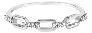.925 Sterling Silver Diamond Accent Paperclip Band Ring (I-J Color, I2-I3 Clarity) - Ring Size 8