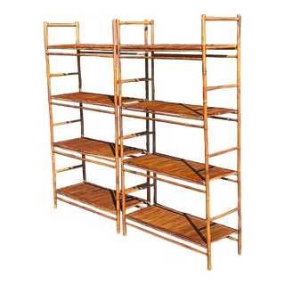 Late 20th Century Vintage Coastal Rattan Etagere - a Pair For Sale