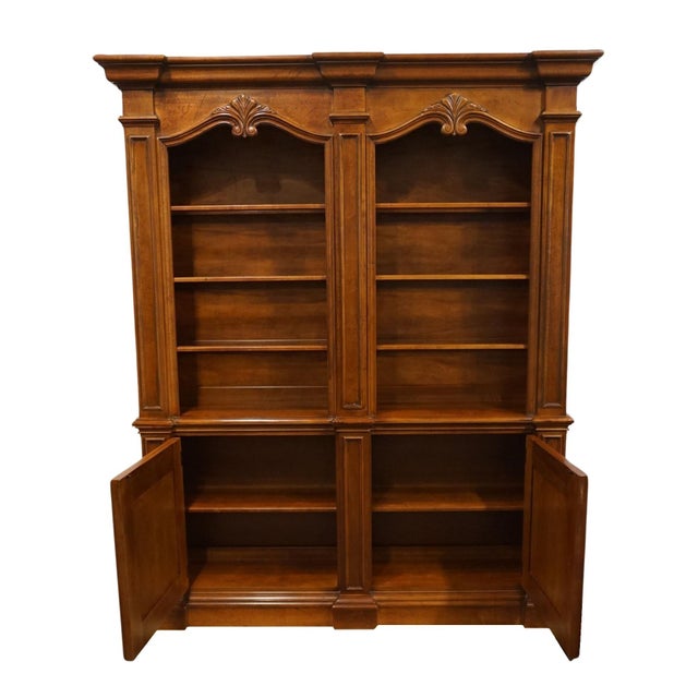 Early 21st Century Hickory White Solid Pecan Italian Provincial 71" Credenza W. Double Library Bookcase Top 84370-84 For Sale - Image 5 of 12