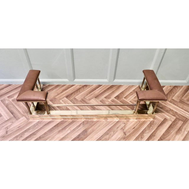 Art Deco Brass and Leather Club Fender, 1920s For Sale - Image 3 of 8