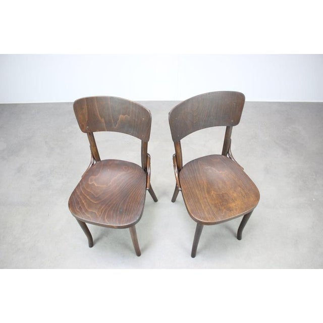 A beautiful pair of original Thonet bentwood chairs dating from around the 1920s, originating from Czechoslovakia. The...