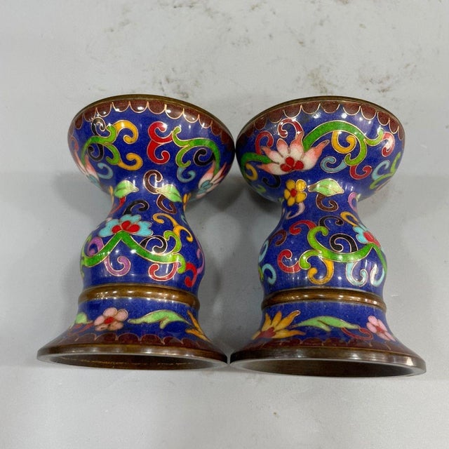 Pair of Vintage Chinese Cloisonné Enamel Candlesticks - 985g For Sale In Los Angeles - Image 6 of 9