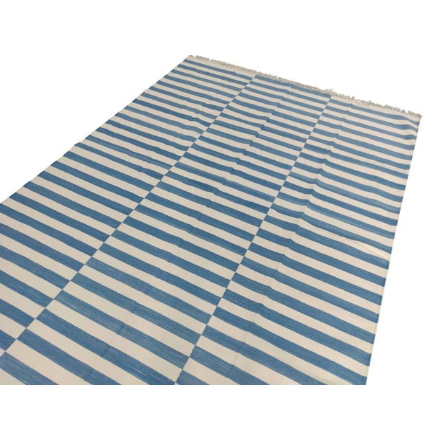 Mid-Century Modern Not Yet Made - Made To Order Handmade Cotton Striped Rug, Washed Blue and White - 10'x14' For Sale - Image 3 of 8