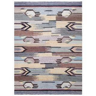 Doris Leslie Blau Vintage Scandinavian Abstract Cream Beige Flatweave Wool Rug For Sale