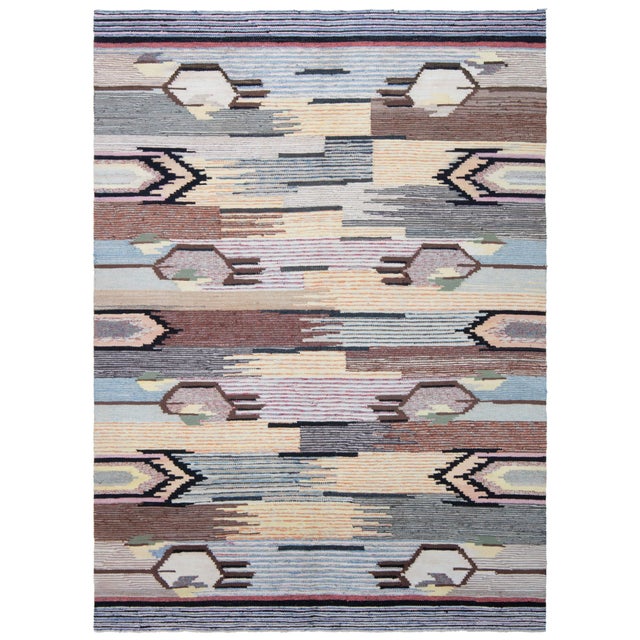 Doris Leslie Blau Vintage Scandinavian Abstract Cream Beige Flatweave Wool Rug For Sale