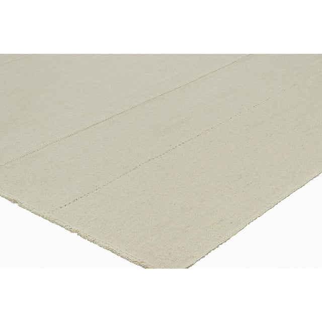 Rug & Kilim’s Contemporary Kilim With Textural Cream White and Blue Stripes For Sale In New York - Image 6 of 7