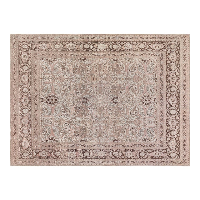 Authentic Persian Tabriz Brown Handmade Wool Rug For Sale