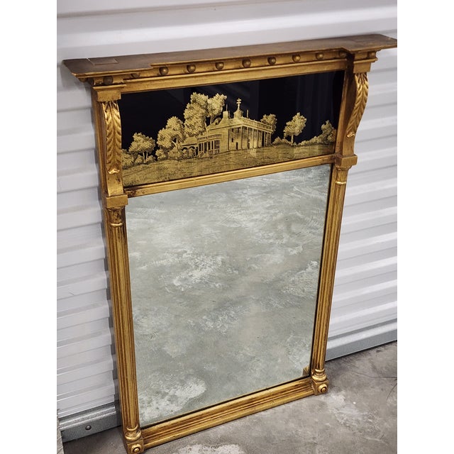 Antique Early 20th Century Federal Style Eglomise Giltwood Mirror For Sale - Image 4 of 17