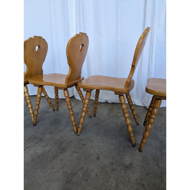Vintage Tyrolean Farmhouse Heart Cutout Wooden Dining Chairs, 1970s, Set of 4 For Sale - Image 6 of 18