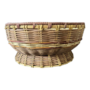 Vintage 1900s Natural Woven Oval Shaped Pedestal Basket