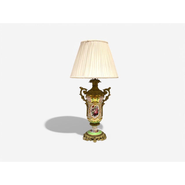 French Design, Gilt Bronze, Porcelain, Ornate Table Lamp, France, 19th C. For Sale - Image 9 of 12