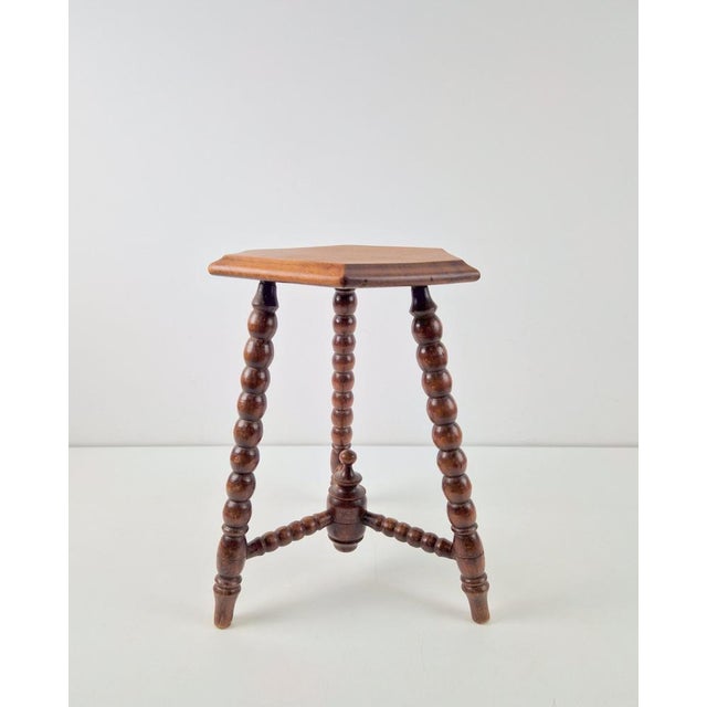 Vintage Bobbin Side Table or Stool in Oak, 1930s For Sale - Image 3 of 8