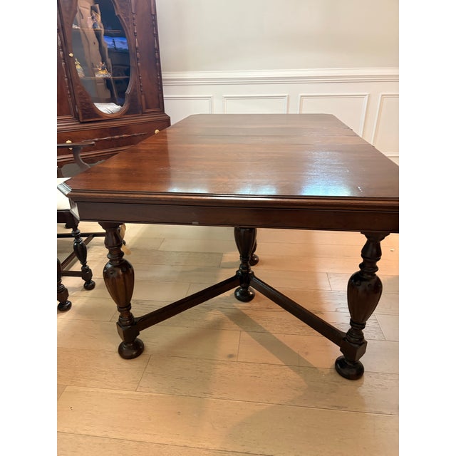 Jacobean Jacobean 1920s Walnut Dining Set Table and 6 Chairs For Sale - Image 3 of 12
