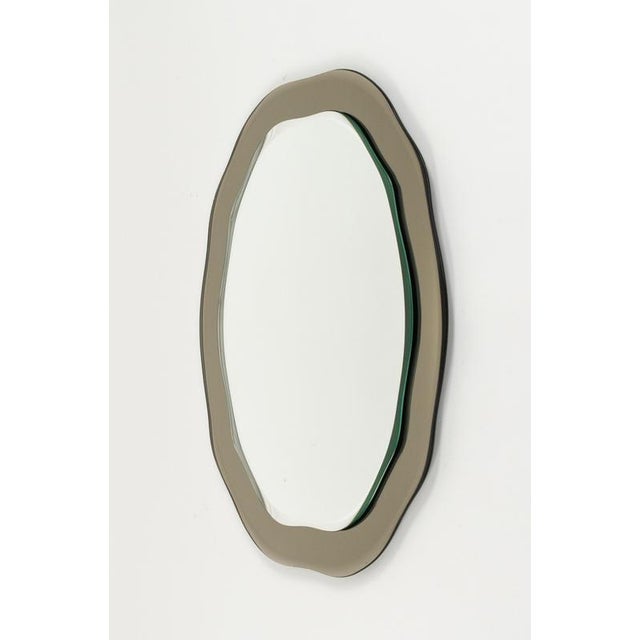 Brown Mid-Century Gray Beveled Edged Wall Mirror in the style of Fontana Arte, Italy, 1970s For Sale - Image 8 of 10