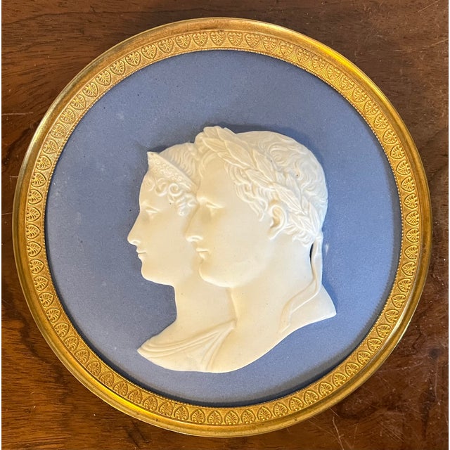 Manufacture de Sevres Antique Early 19th Century Sevres Bisque Jasperware Portrait Plaque of Napoleon Bonaparte and Empress Josephine in Gilt Ormolu Frame For Sale - Image 4 of 9