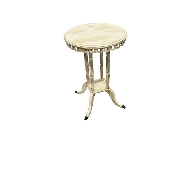 Farmhouse Vintage Hand Painted Side Drink Table With Scalloped and Pierced Apron and Claw Feet For Sale - Image 3 of 9