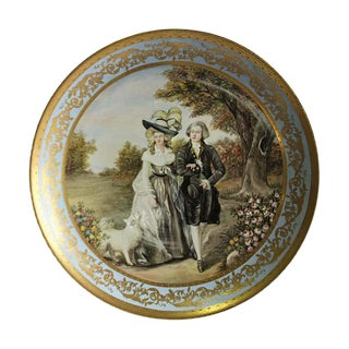 Large 20th Century Viennese Charger Plate or Wall Plaque in Porcelain Depicting Lady and Gentleman For Sale